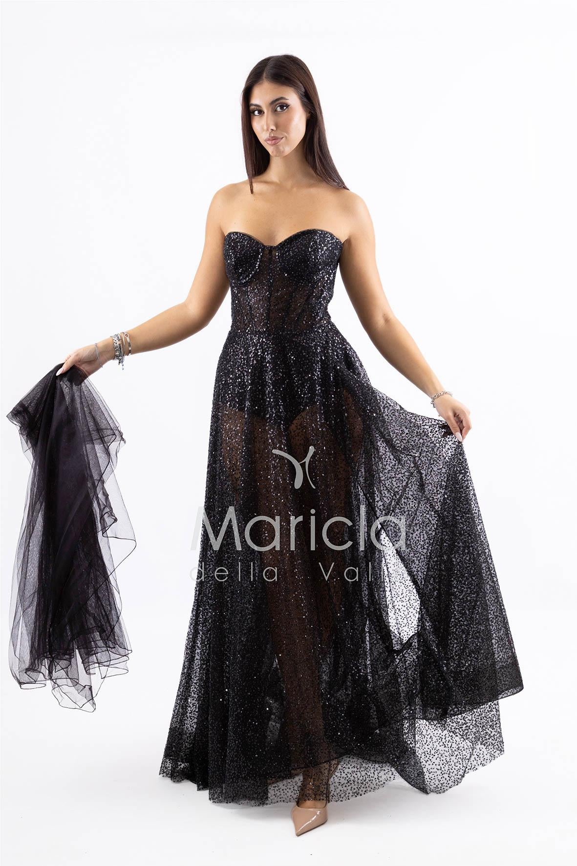 abito lungo paiette e bustier con coppe JC29336 NERO MARICLA ELEGANCE 