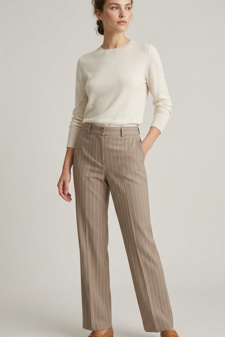 pantalone palazzo gessato EC02902 BEIGE MARICLA 
