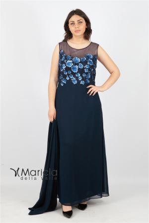Abito lungo con paiette SG7120 BLU SOLO GIOIE 