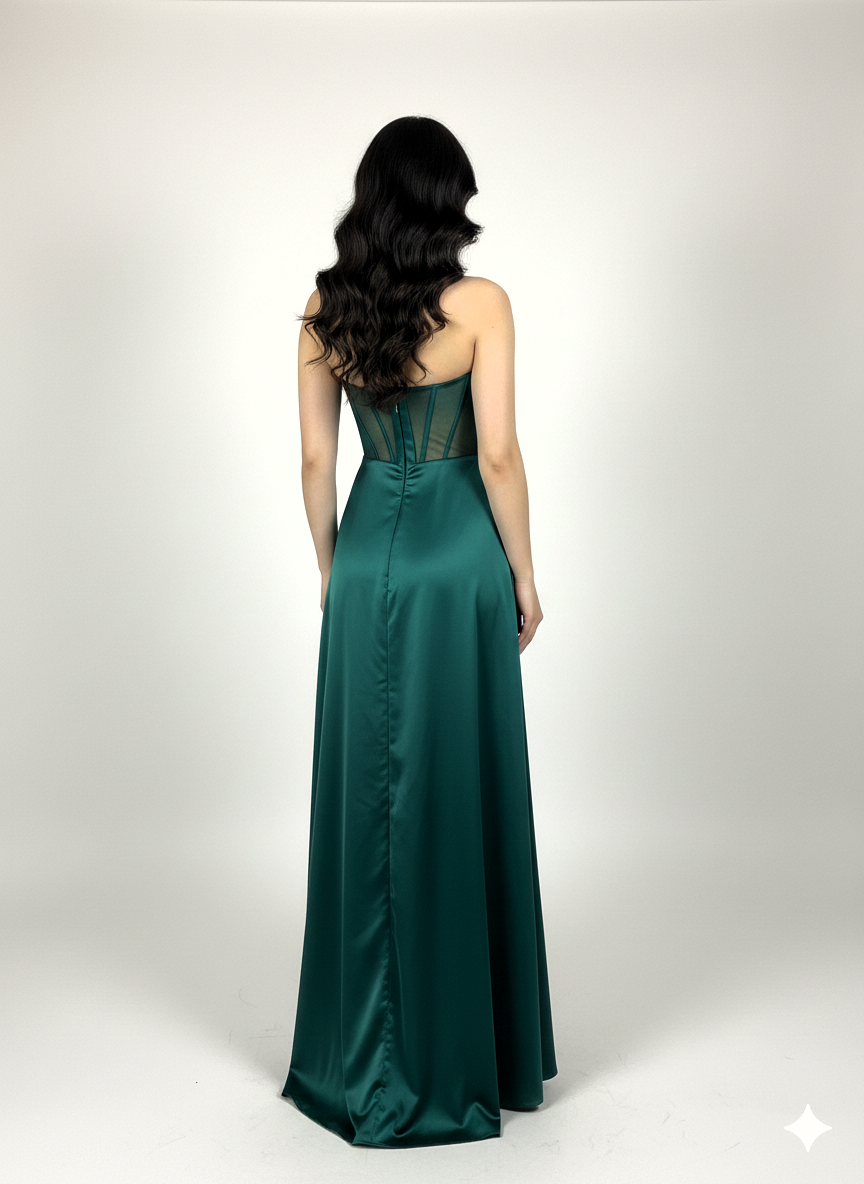 abito steccato con trasparenza e spacco HC5117 VERDE MARICLA ELEGANCE 