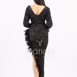 Abito lungo con paillettes e piume SS23126 NERO MARICLA ELEGANCE 