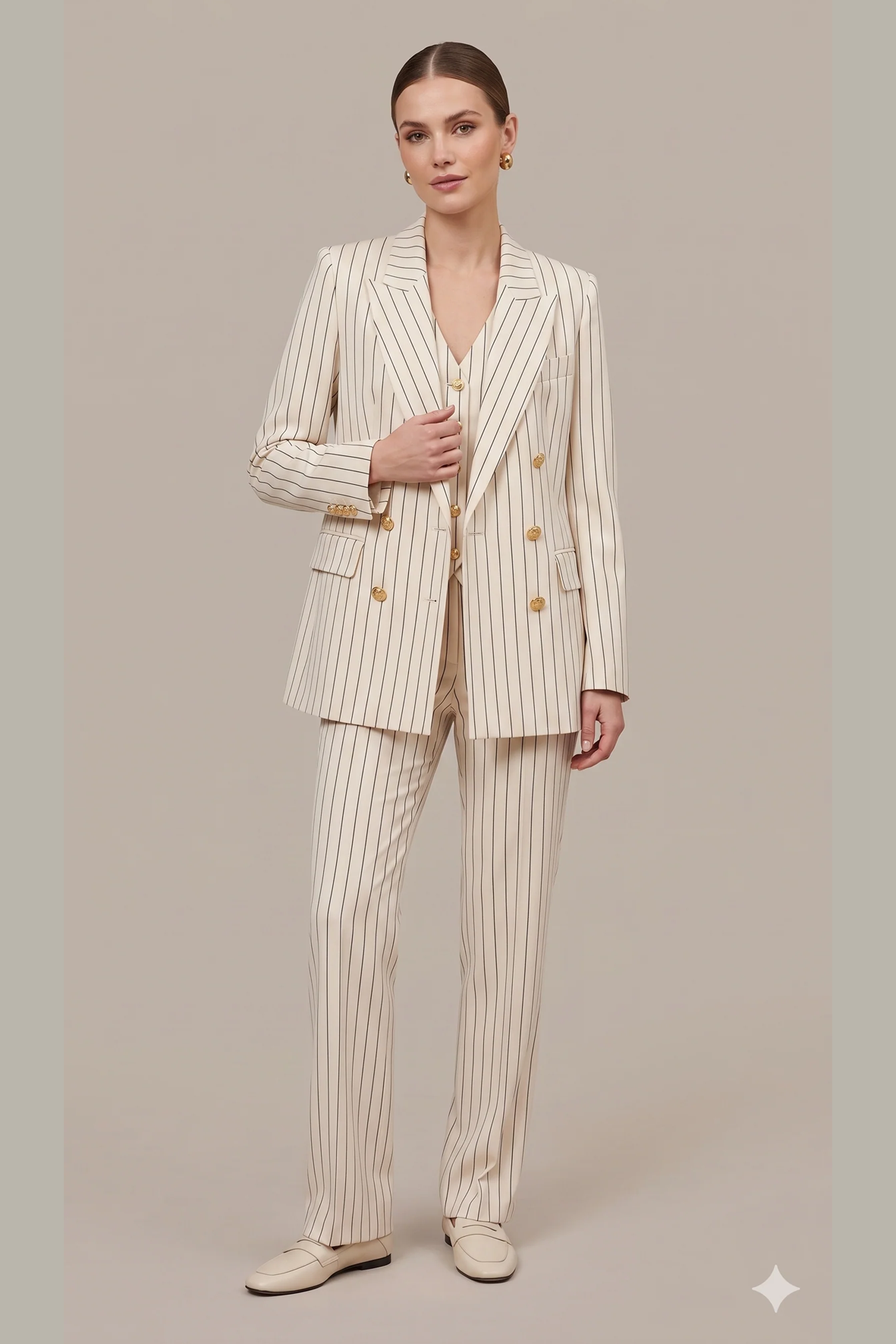 Tailleur Pantalone Gessato Doppiopetto EC14502 BURRO MARICLA 