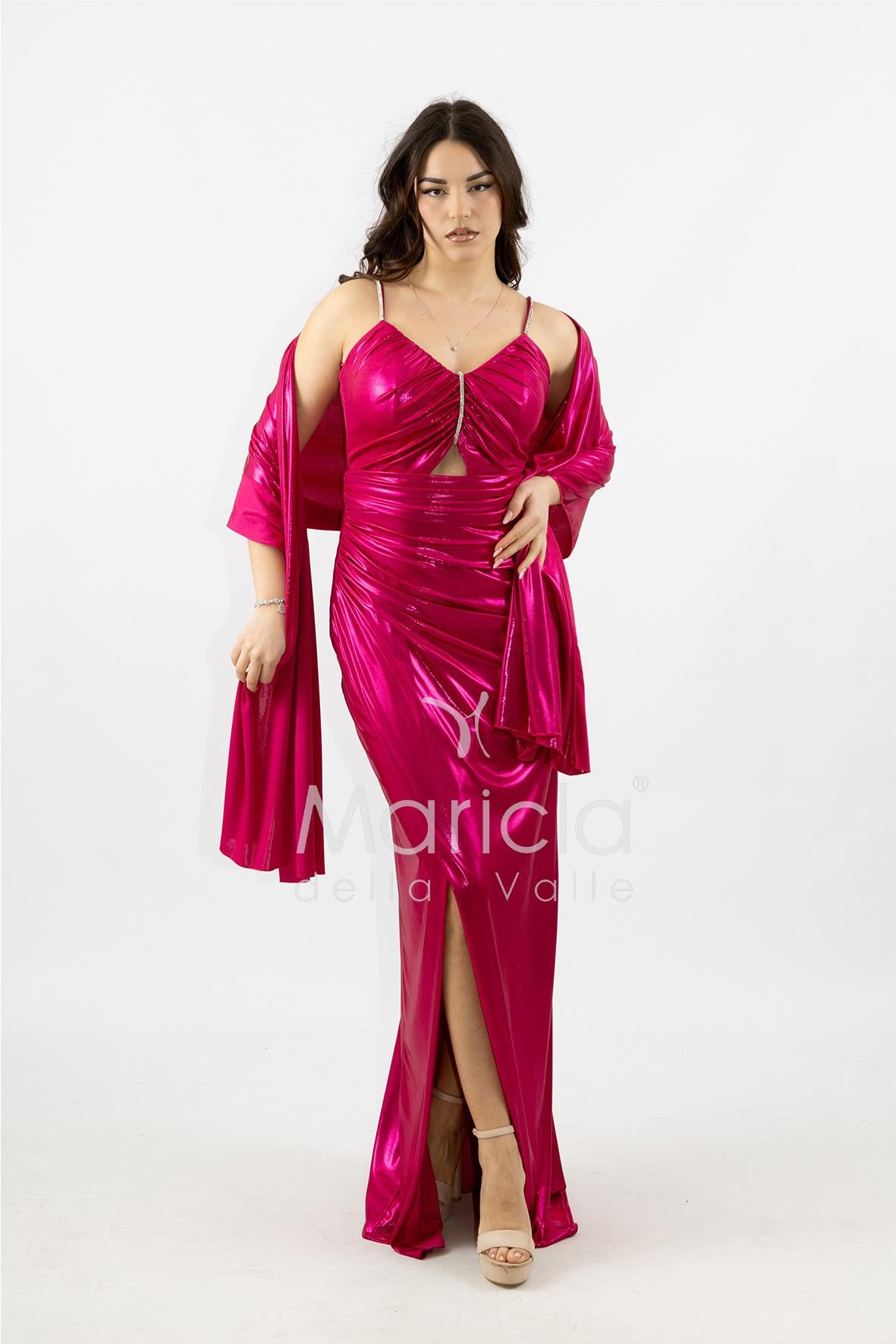 abito lungo drappeggiato effetto bagnato JC35251 FUCSIA MARICLA ELEGANCE 
