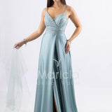 abito lungo con spacco paiette e stringhe FI6835 MENTA MARICLA ELEGANCE 