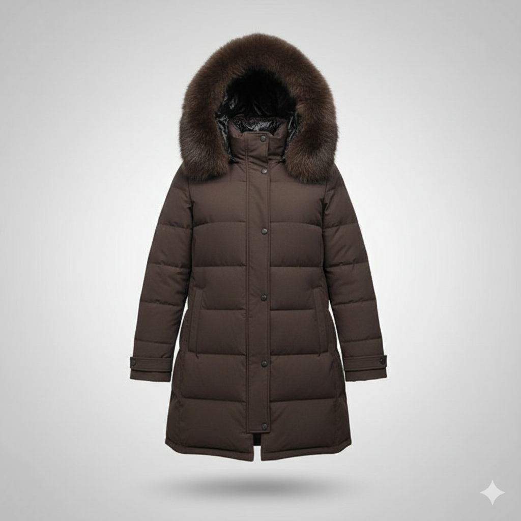 giaccone medio fasce in con cappuccio in pelliccia EC24169 MORO MARICLA 