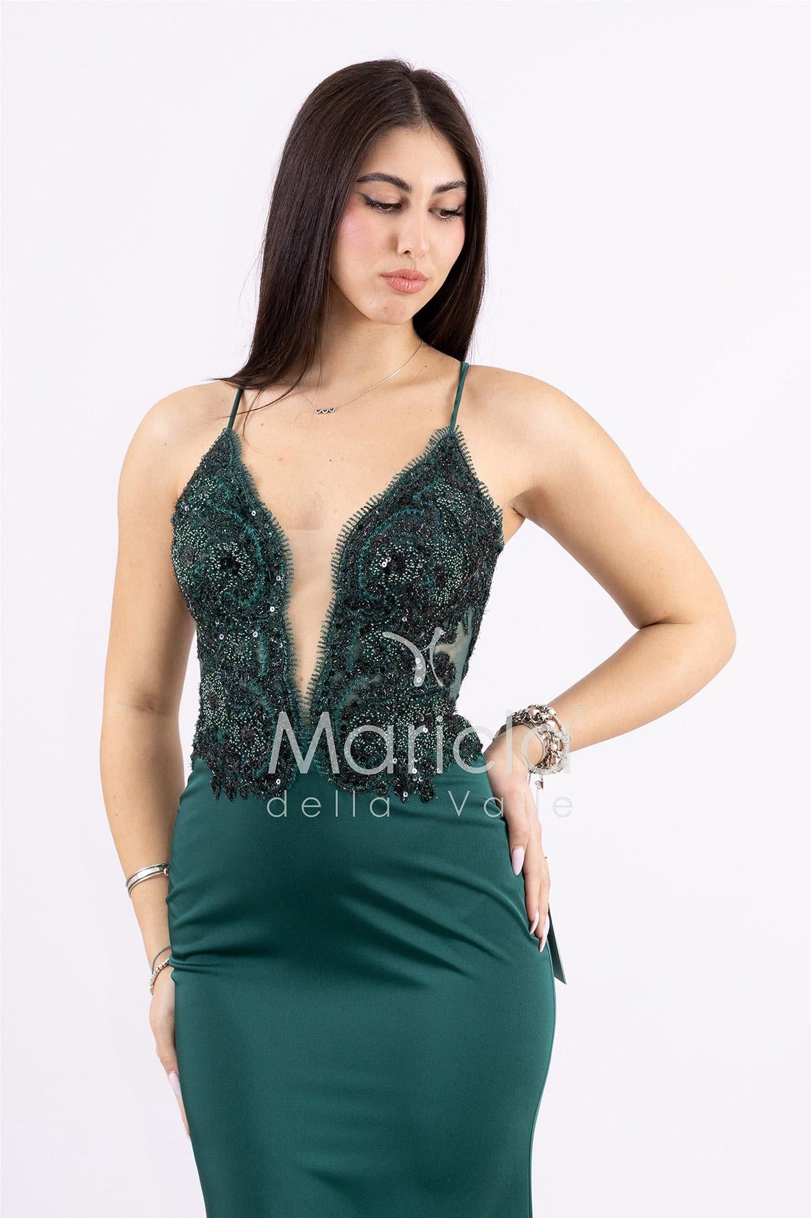 abito sirena corpetto ricamato ANT20412XJ VERDE ANTILLE ELEGANCE 