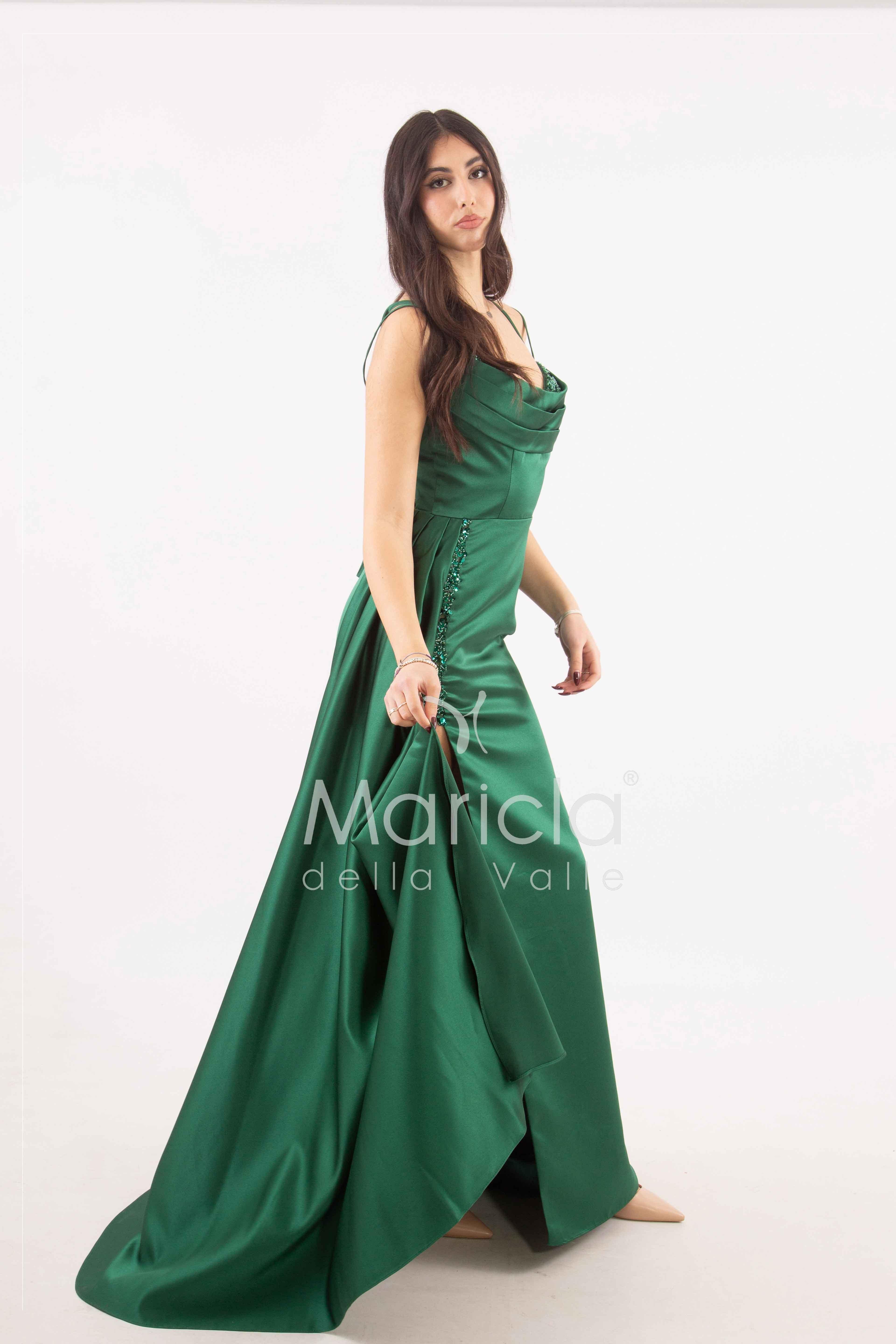abito lungo con ricamo ANT23103XB VERDE ANTILLE ELEGANCE 