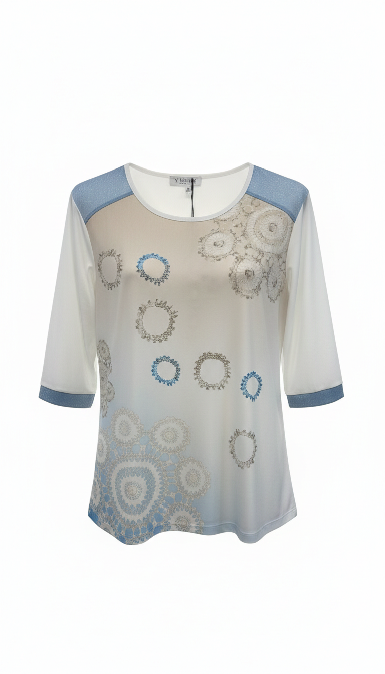 Maglia con Stampe Mandala e Dettagli Lurex GR2058 BIANCO MARICLA 