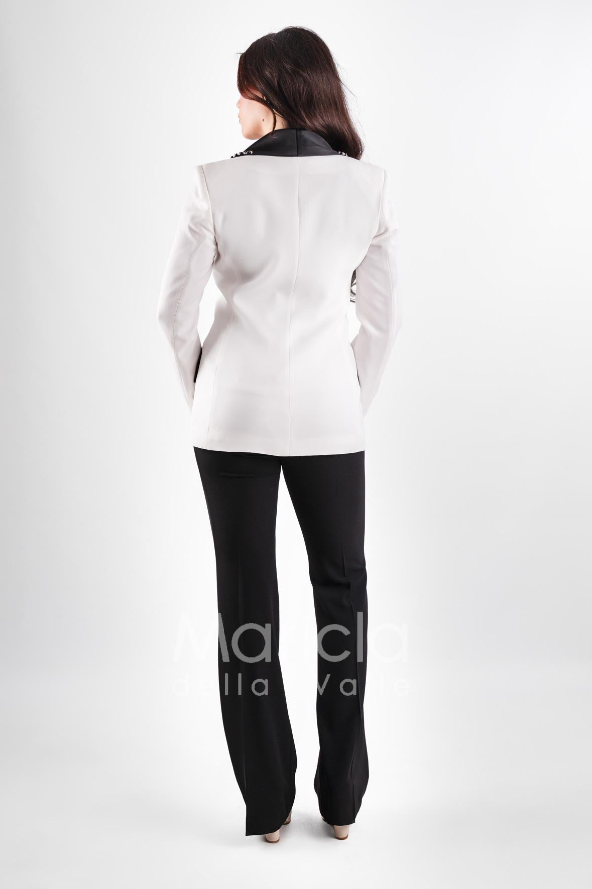 tailleur 3 pz bicolore pantalone zampa PF212TP BIANCO PAOLA FORTI 