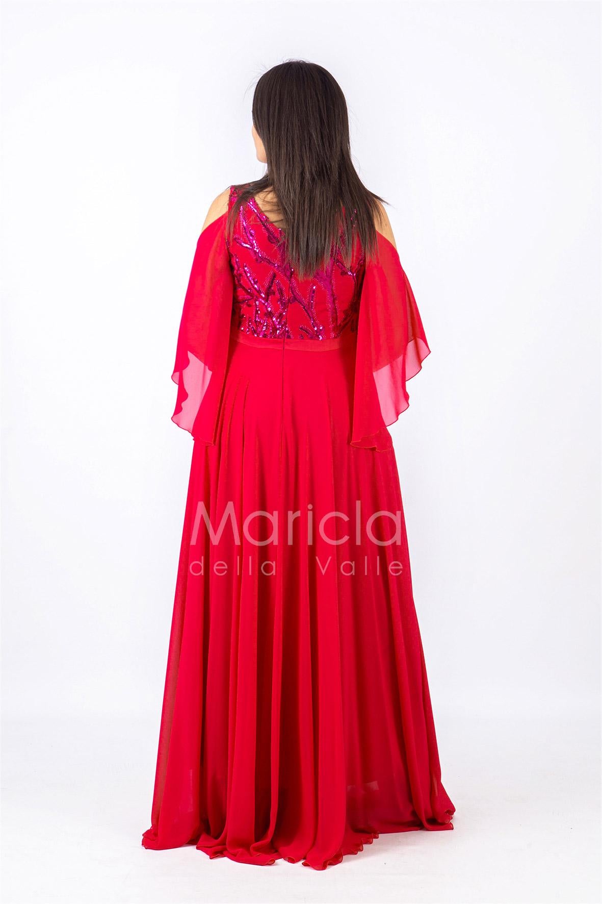 Abito lungo con corpetto ricamato PF619 FUXIA PAOLA FORTI 