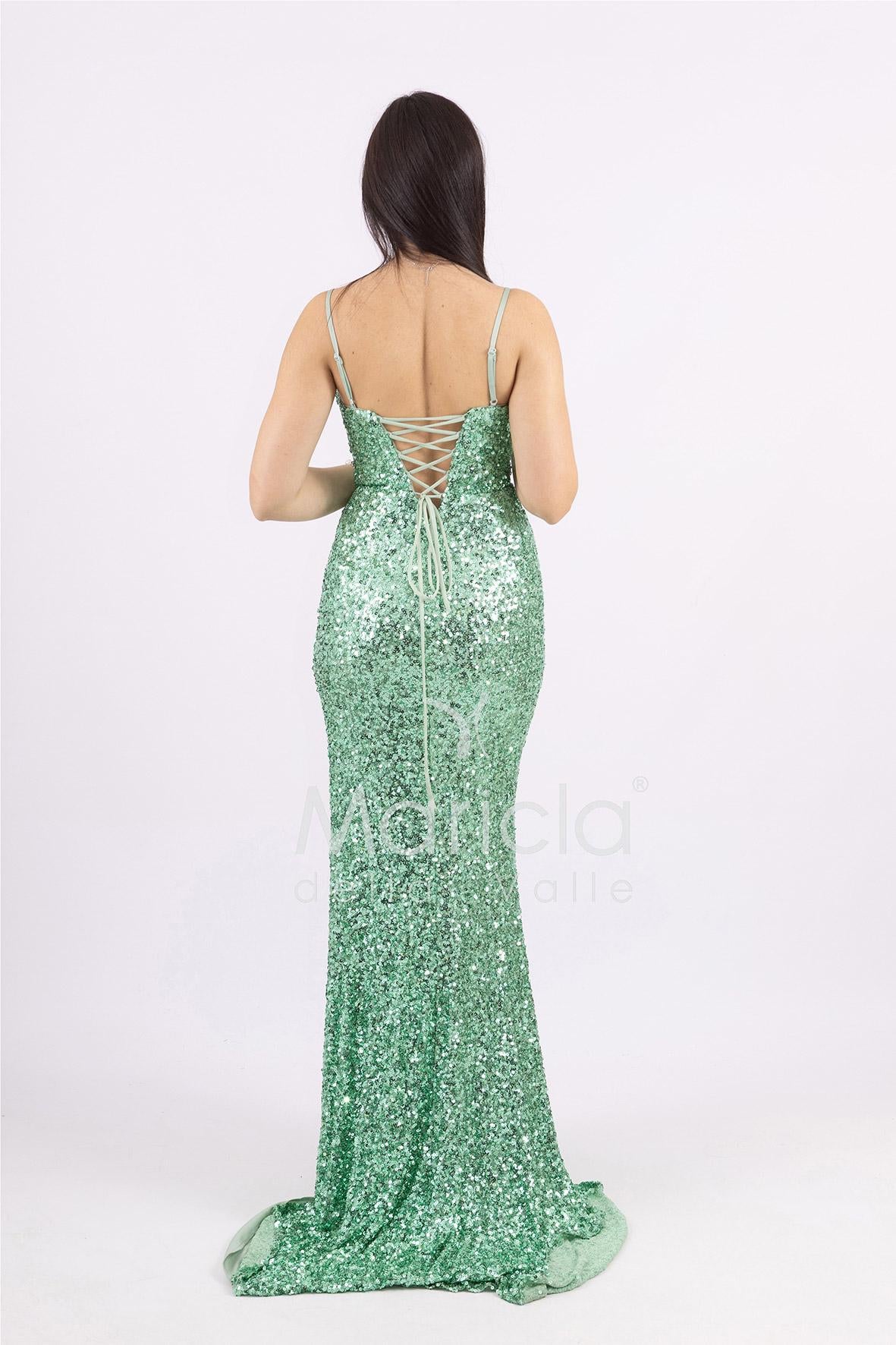 Abito lungo a sirena con paillettes e strascico PF8065F MENTA MARICLA ELEGANCE 