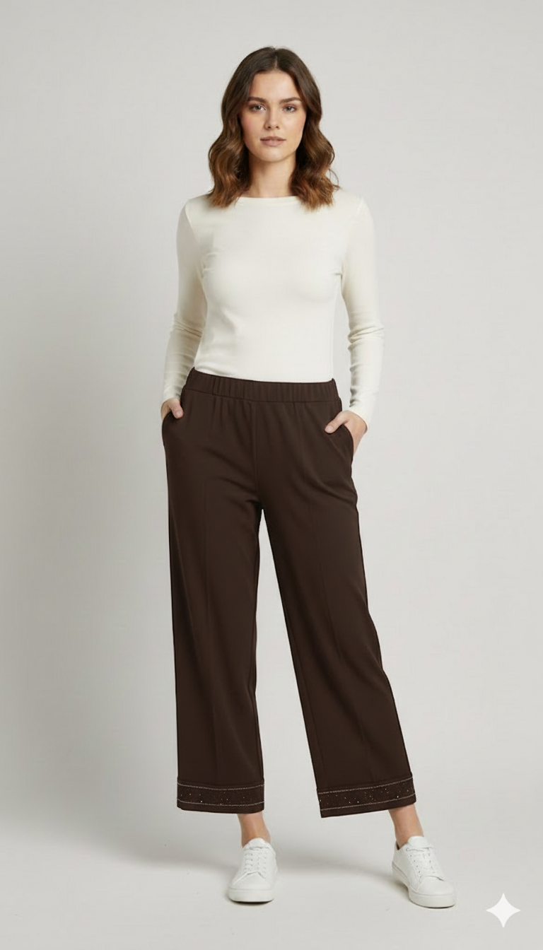 pantalone fluido con piegone strass FFTITTY MORO MARICLA 