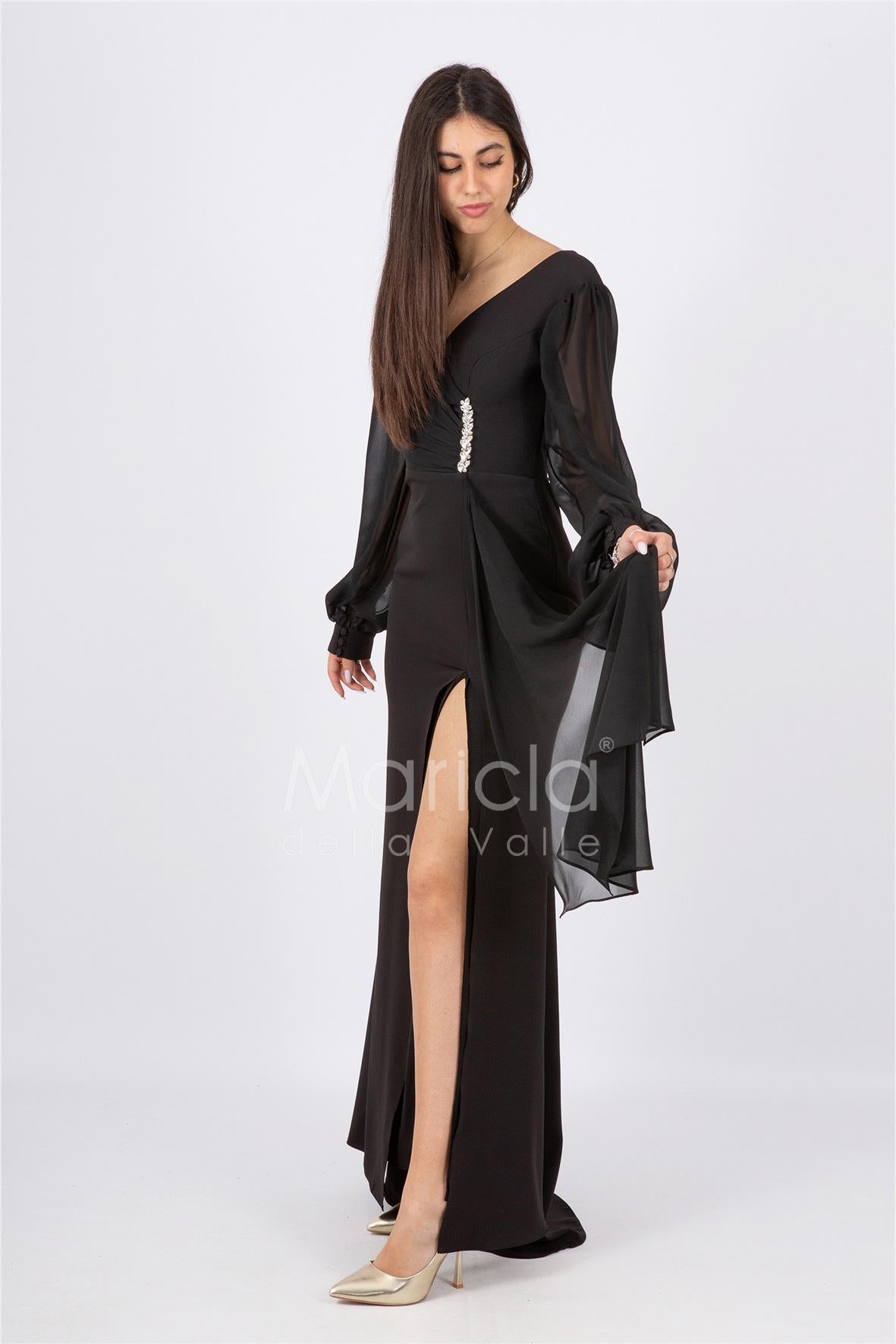 abito manica lunga con gioiello CAR58137 NERO MARICLA ELEGANCE 