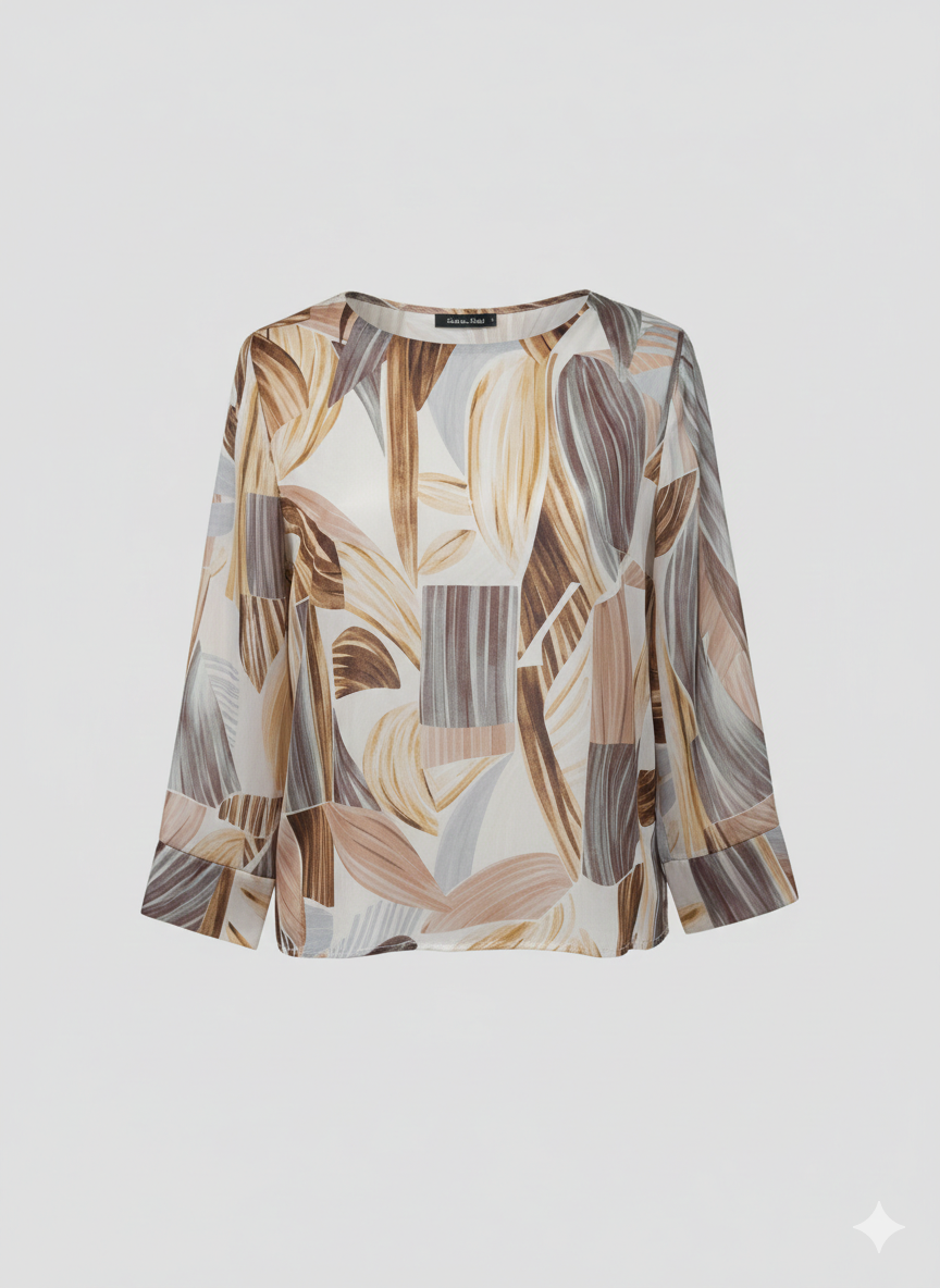 Blusa Fluida a Fantasia Astratta LIB26226 BEIGE MARICLA 