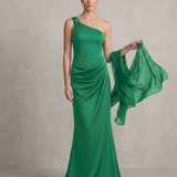 abito lungo monospalla gioiello CAR58608 VERDE MARICLA ELEGANCE 