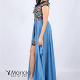 Abito lungo con gonna in tulle ANT19228JC INDACO ANTILLE ELEGANCE 