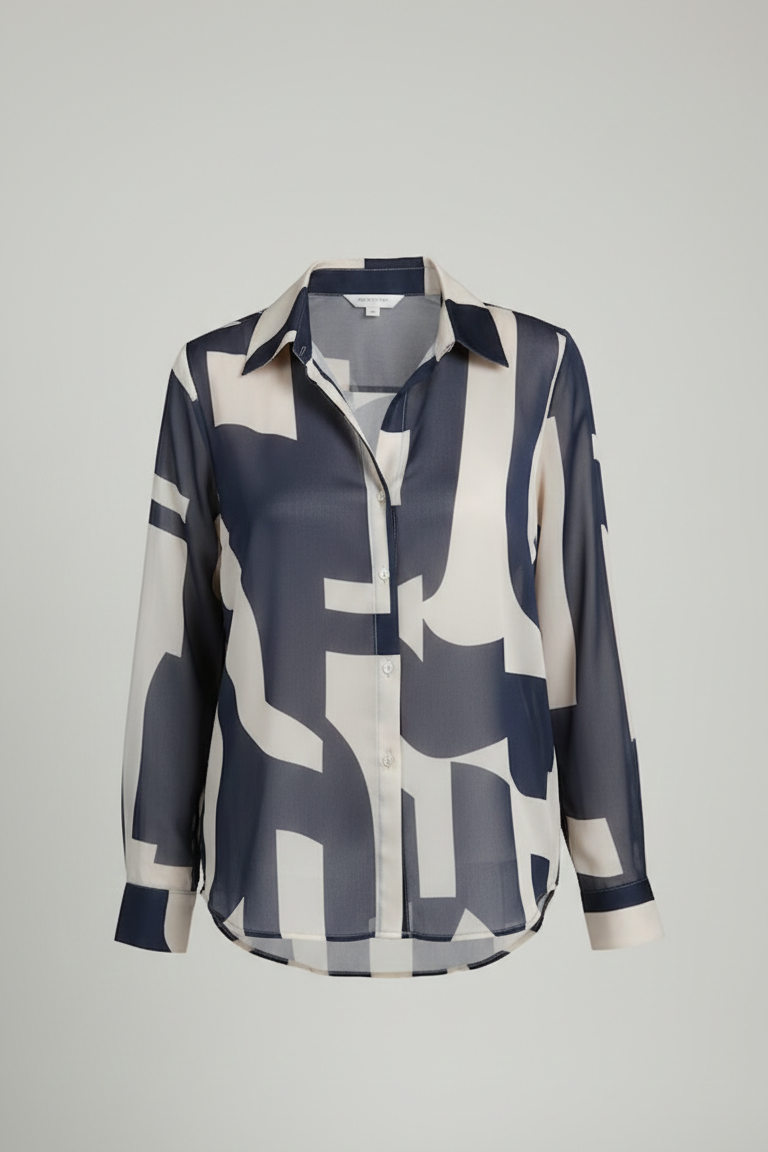 Camicia in Chiffon a Stampa Geometrica Abstract ROMI2743 BLU MARICLA 