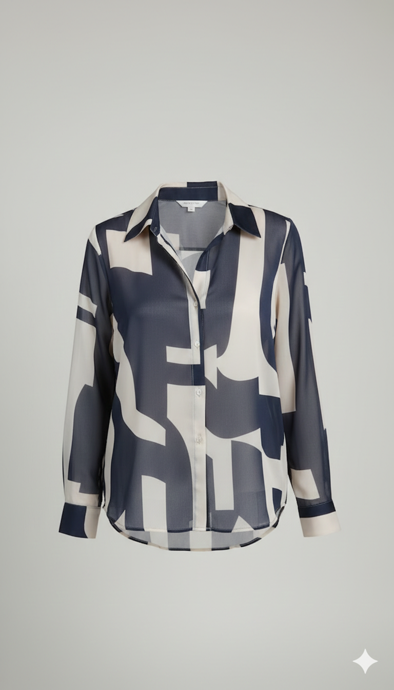 Camicia in Chiffon a Stampa Geometrica Abstract ROMI2743 BLU MARICLA 