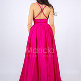 abito lungo corpetto strass RG3805 FUCSIA GIGLI CERIMONIA 
