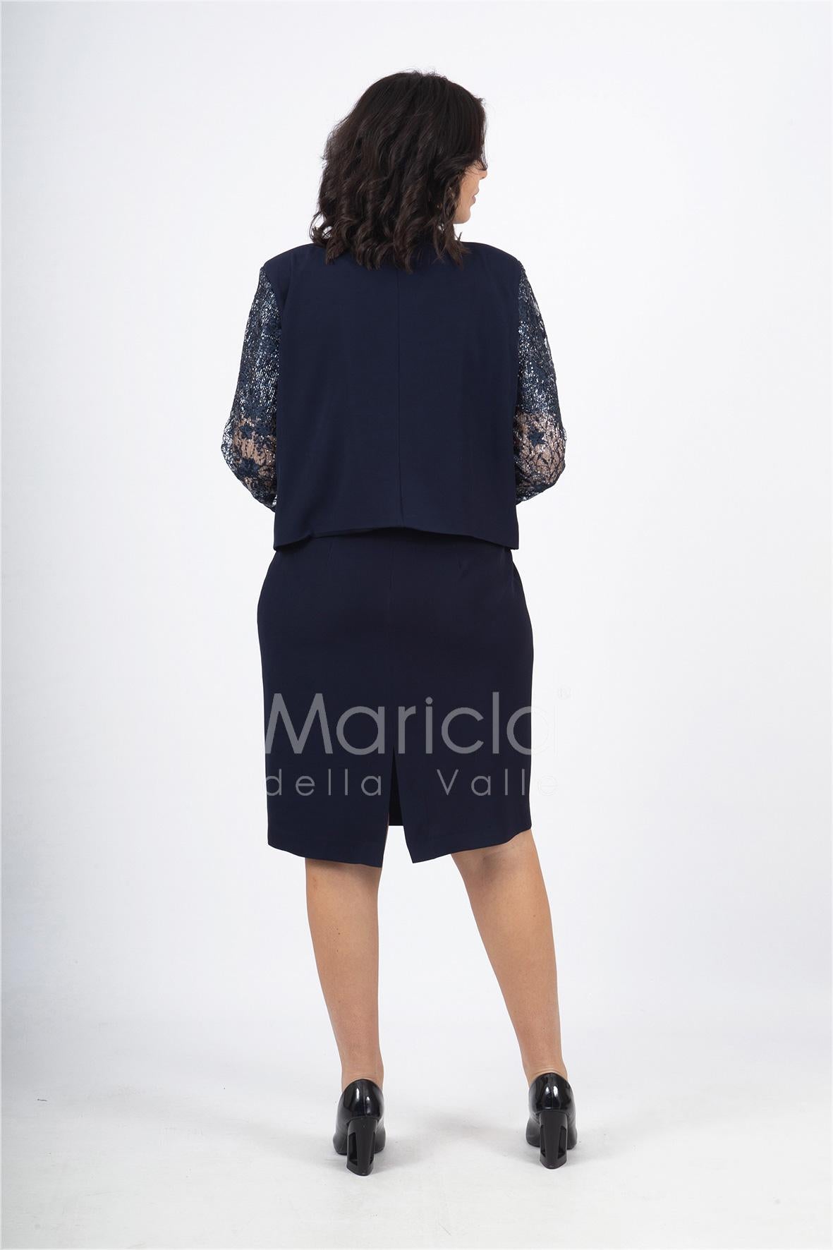 tubino con giacca ricamata PF6100 BLU PAOLA FORTI 