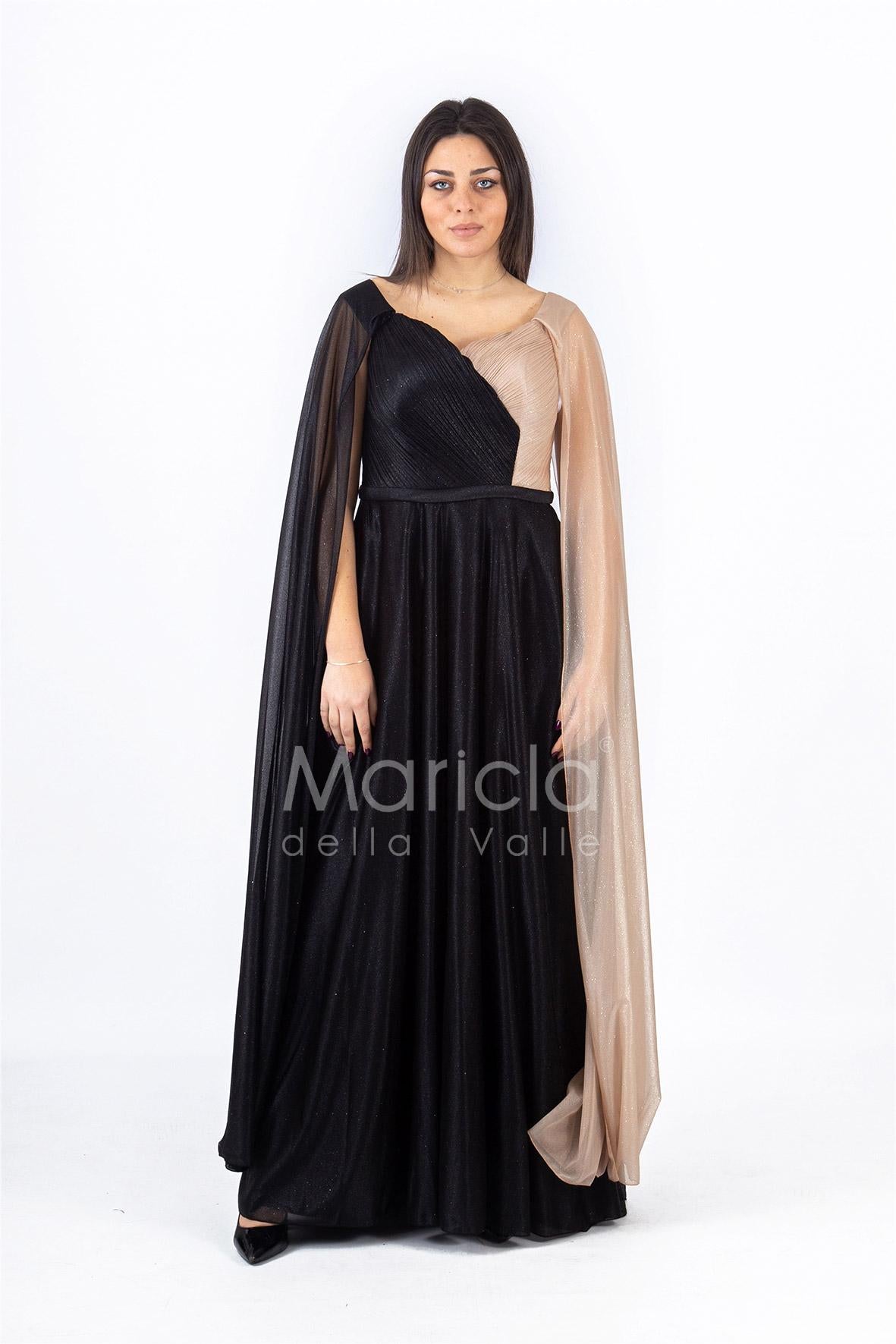 abito lungo bicolore glitterato RG4211 NERO GIGLI CERIMONIA 