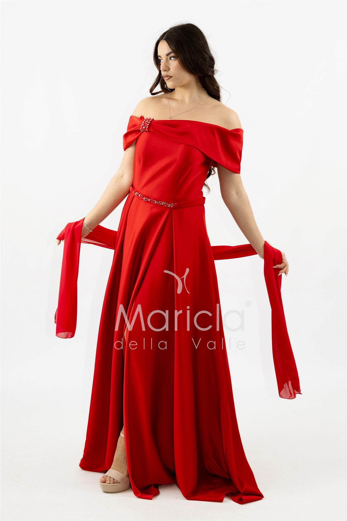 abito lungo scollo omerale strass SH827AL ROSSO SHARON 