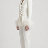 tailleur doppio petto con piume EC04602 BIANCO MARICLA 