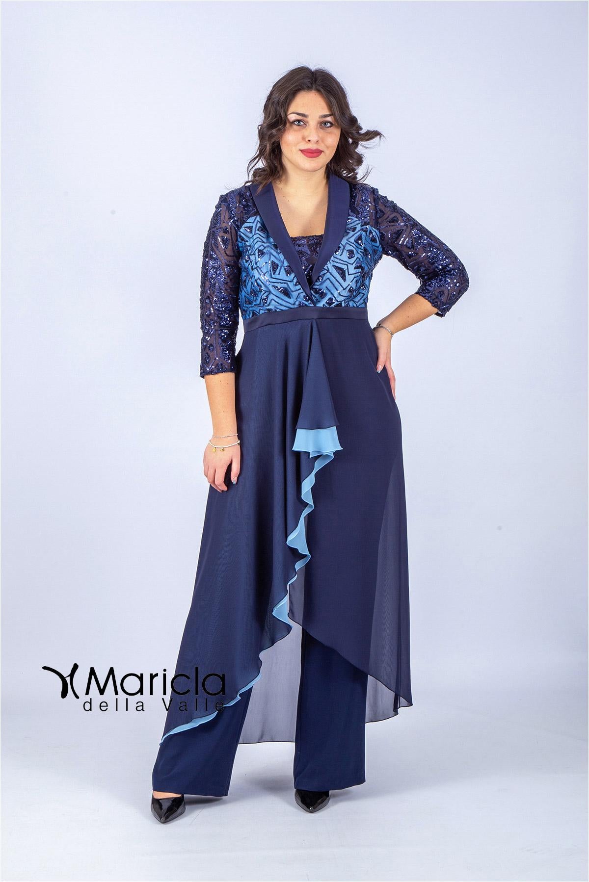 man.3/4 ricamo PF112 BLU PAOLA FORTI 