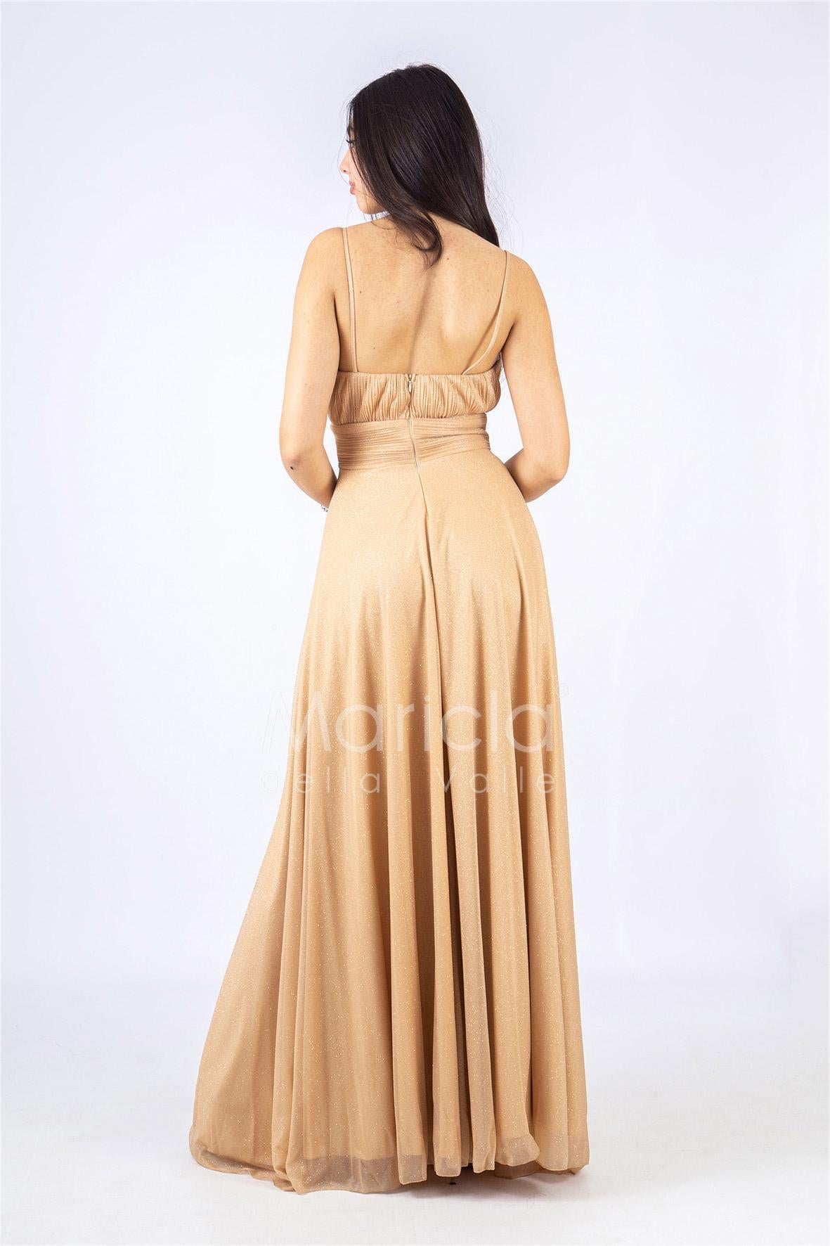 abito lungo glitterato con rose RG94PB ORO GIGLI CERIMONIA 