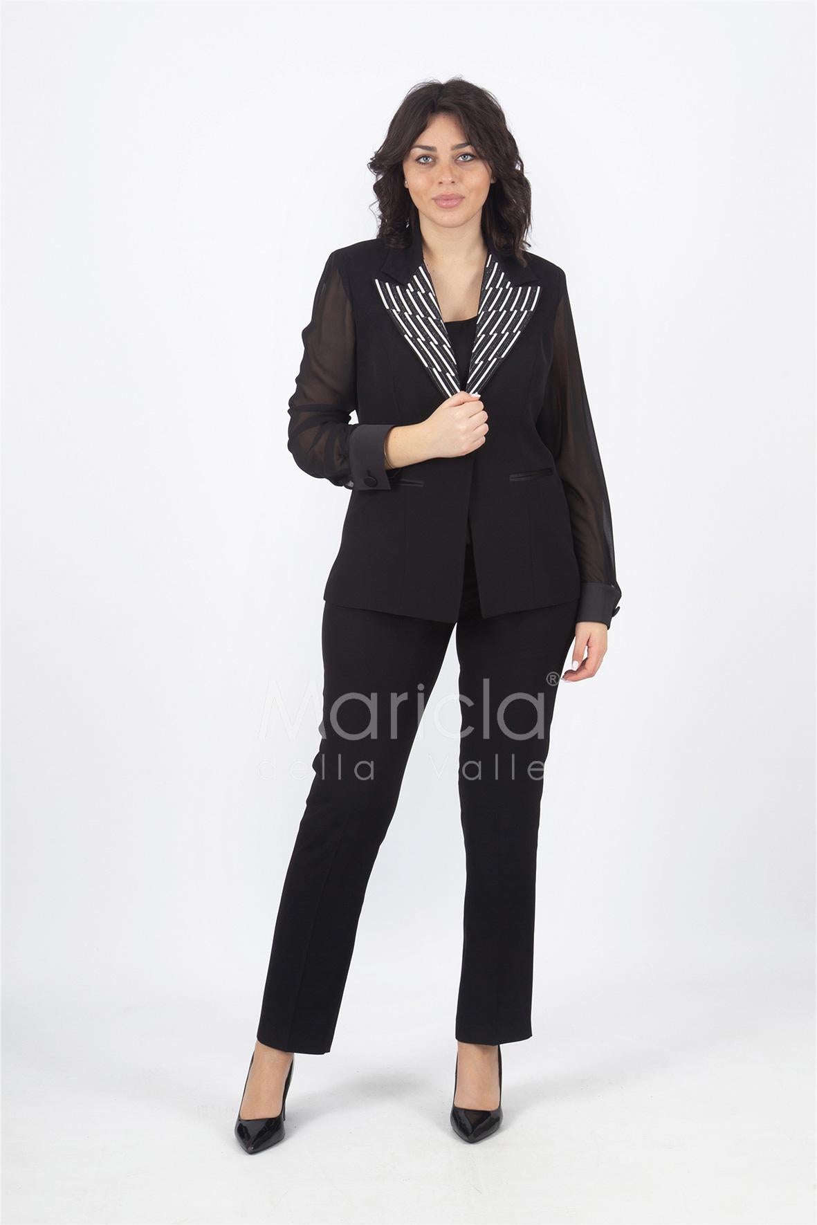 tailleur collo ricamo PF416 NERO PAOLA FORTI 