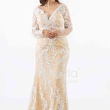 abito manica lunga ricamato FI7485 ORO MARICLA ELEGANCE 