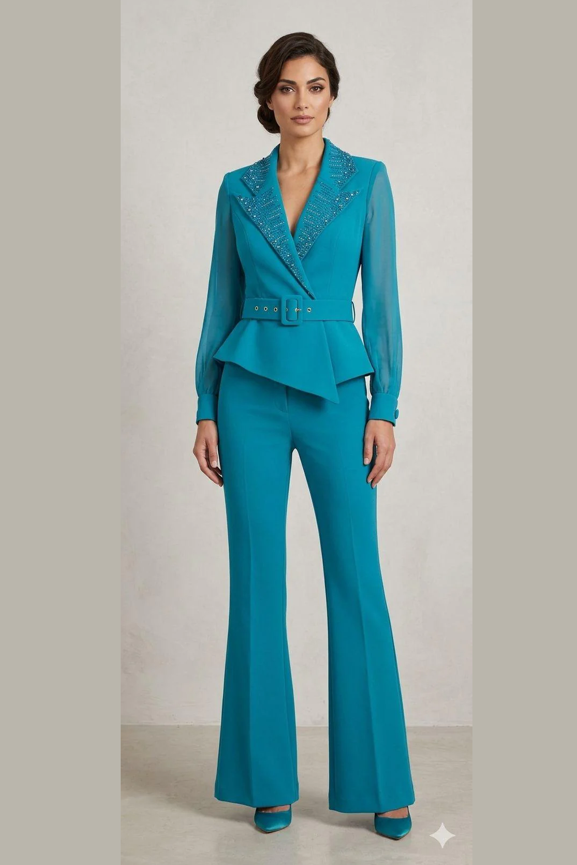 tuta bavero smoking strass LH120TU PETROLIO LUDOVICA HASSLER 