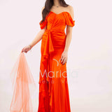 abito lungo in crepe saten con rouche ANT80018 ARANCIO ANTILLE ELEGANCE 