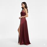 Abito lungo con spacco e pannelli JC35456 CILIEGIA MARICLA ELEGANCE 