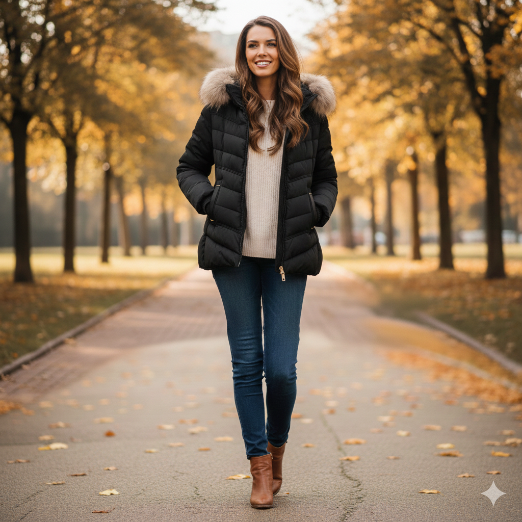 Giaccone piumino con cappuccio in pelliccia EC24132 NERO MARICLA 