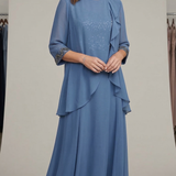 abito lungo paiette con cappa NC2138 INDACO MARICLA ELEGANCE 