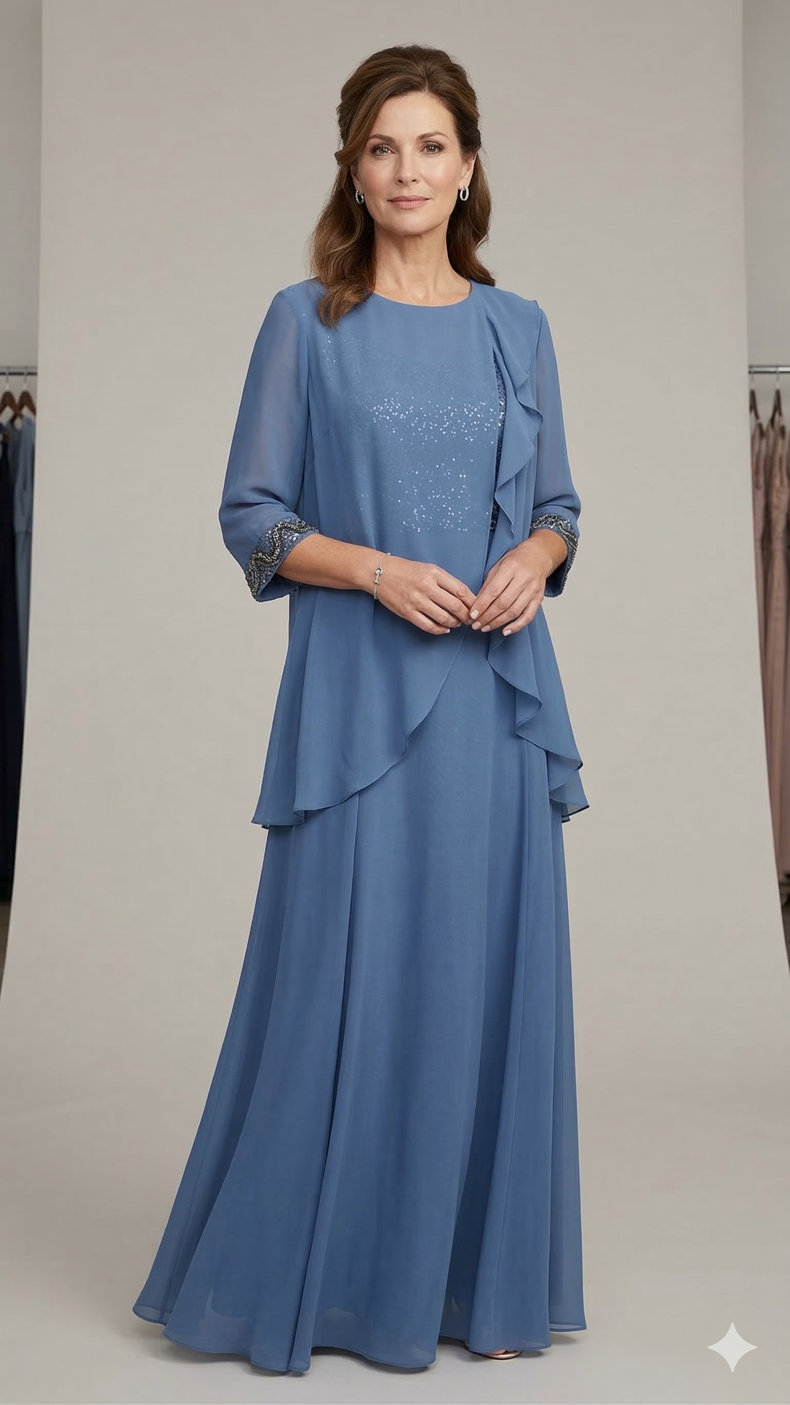 abito lungo paiette con cappa NC2138 INDACO MARICLA ELEGANCE 