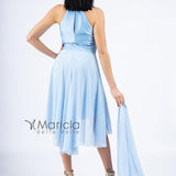 Abito midi damascato PF116 CELESTE PAOLA FORTI 