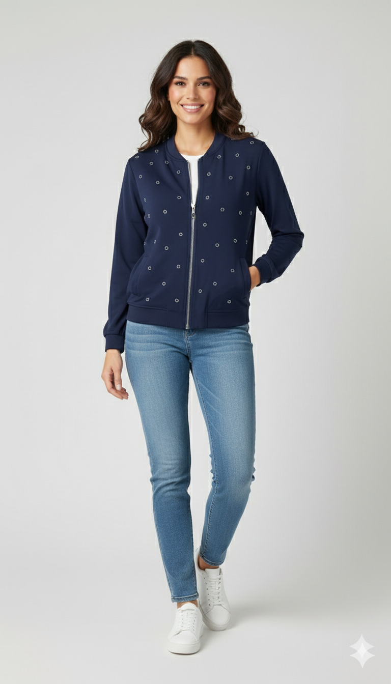 giacca felpa fiorellini strass CF22210 BLU CARLA FERRONI 