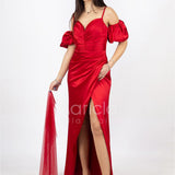 abito lungo con drappeggio RG1050 ROSSO GIGLI CERIMONIA 