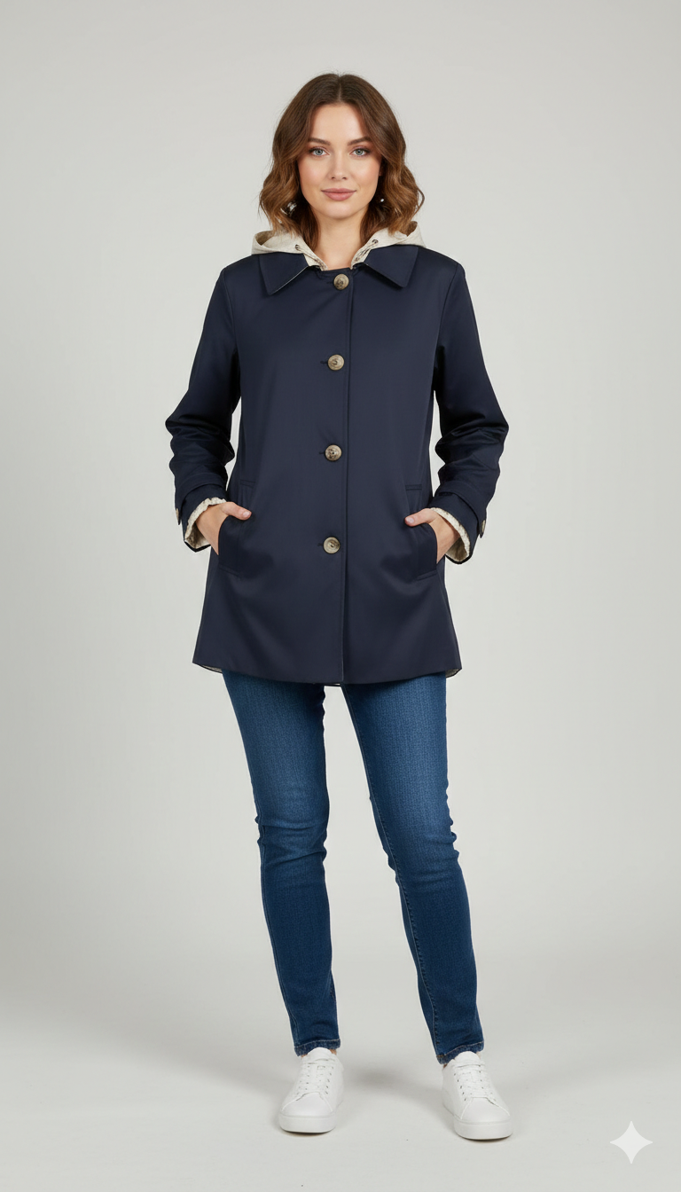 Giaccone caban reversibile cappuccio CF22196 BLU CARLA FERRONI 
