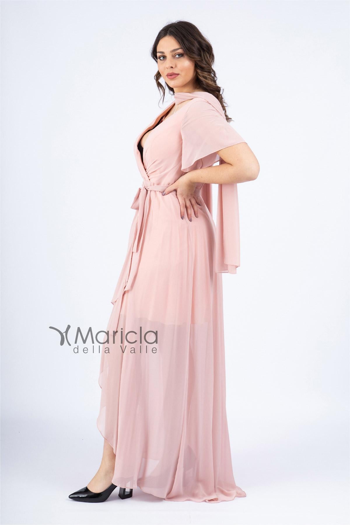 Abito lungo manica volant JC34284 ROSA MARICLA ELEGANCE 