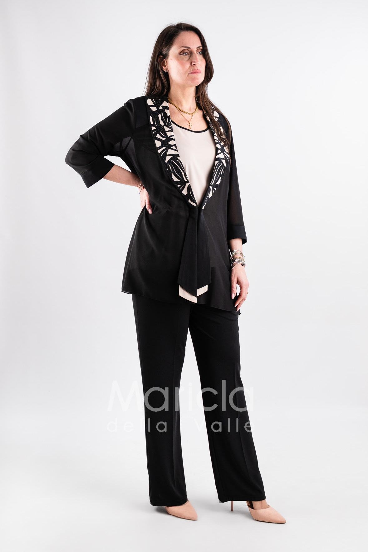 completo 3pz con giacca ricamata PF2190TP NERO PAOLA FORTI 