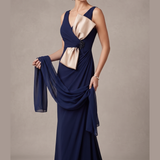 abito con fiocco bicolore ALC16 BLU MARICLA ELEGANCE 