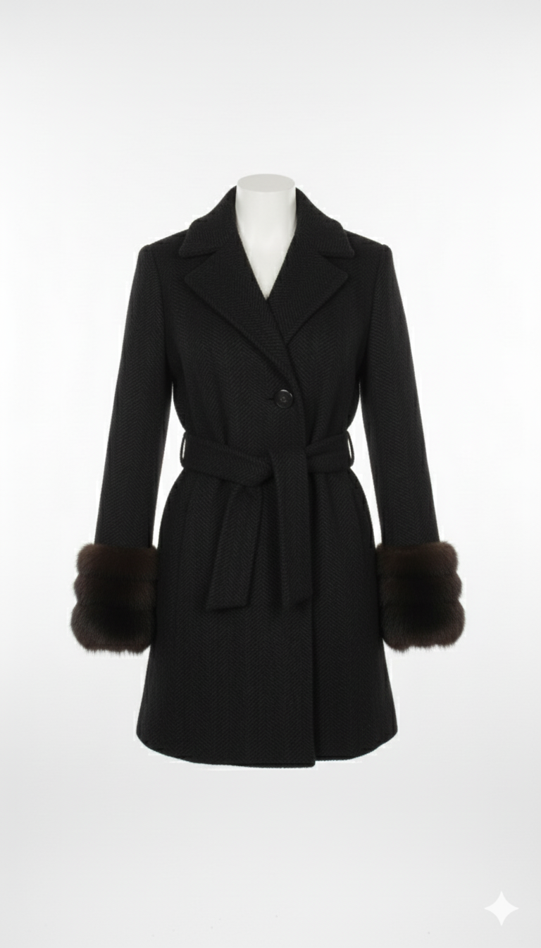 cappotto diagonale con manicotto pelliccia ROMI2754 NERO MARICLA 