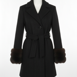 cappotto diagonale con manicotto pelliccia ROMI2754 NERO MARICLA 
