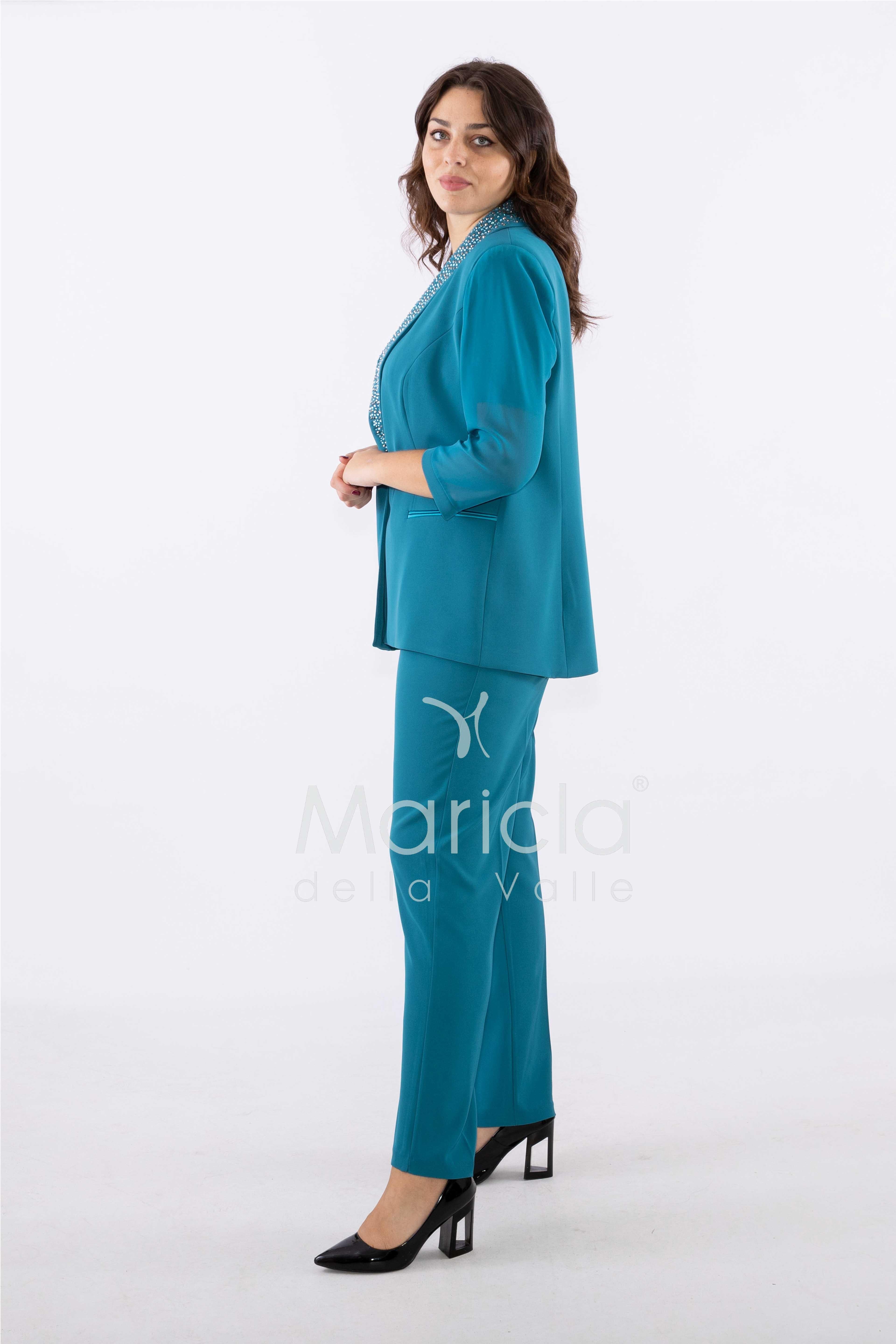 tailleur smoking strass PF2330 PETROLIO PAOLA FORTI 