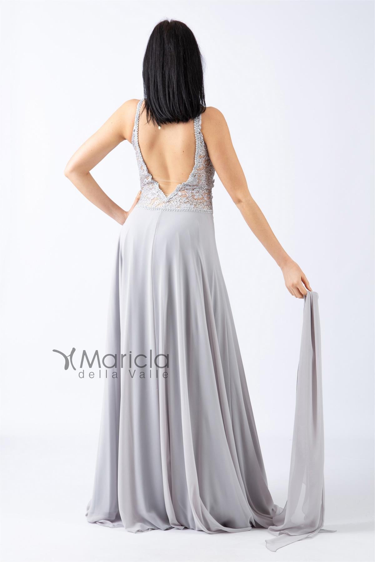 Abito lungo con applicazioni floreali su corpetto MVV42284 PERLA MARIA VITTORIA VINCI 