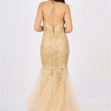 abito lungo glitter con triangoli toulle FI7269 ORO MARICLA ELEGANCE 
