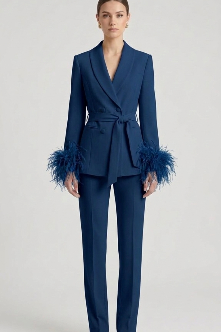 tailleur doppio petto con piume EC04602 BLU MARICLA 